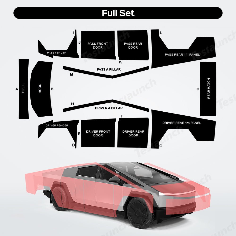 Cybertruck DIY Color Wrap Film - TPU Precut Wrap Kits - T-Launch