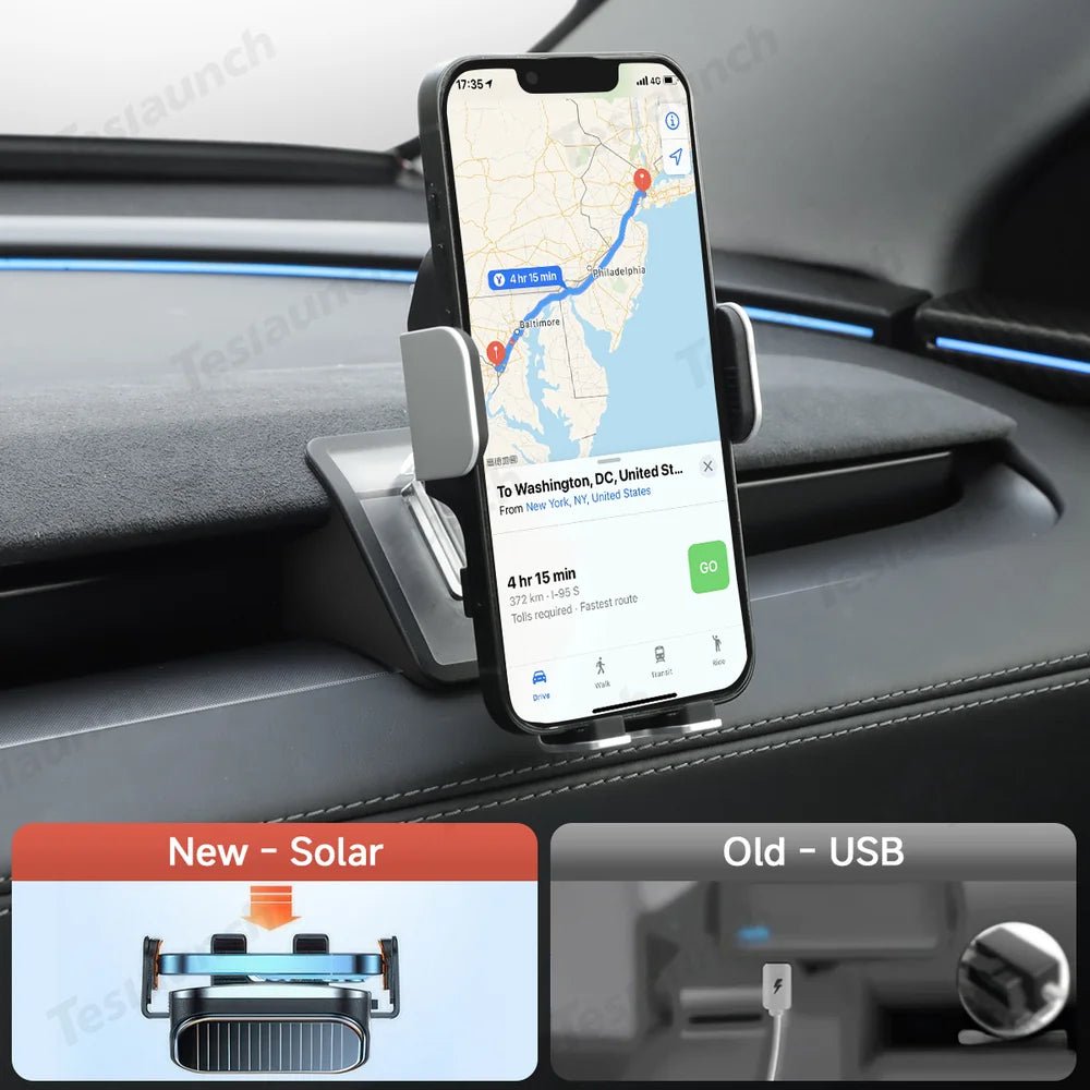 Dashboard Phone Holder with Solar Auto Clamp for 2026 New Tesla Model Y Standard - T-Launch