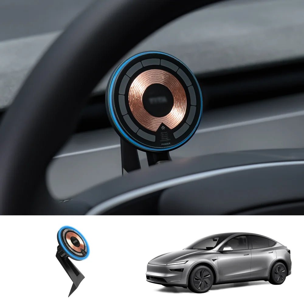 Dashboard Steering Wheel Phone Holder Magnetic Magsafe Wireless Charging Phone Holder For Tesla Model 3 / Y (2017-2025) - T-Launch