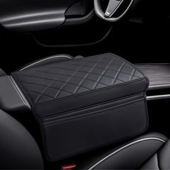 Diamond-Pattern Leather Center Armrest Cover with Pockets for Tesla Model S/X 2021+ - T-Launch