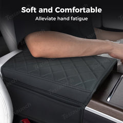 Diamond-Pattern Leather Center Armrest Cover with Pockets for Tesla Model S/X 2021+ - T-Launch
