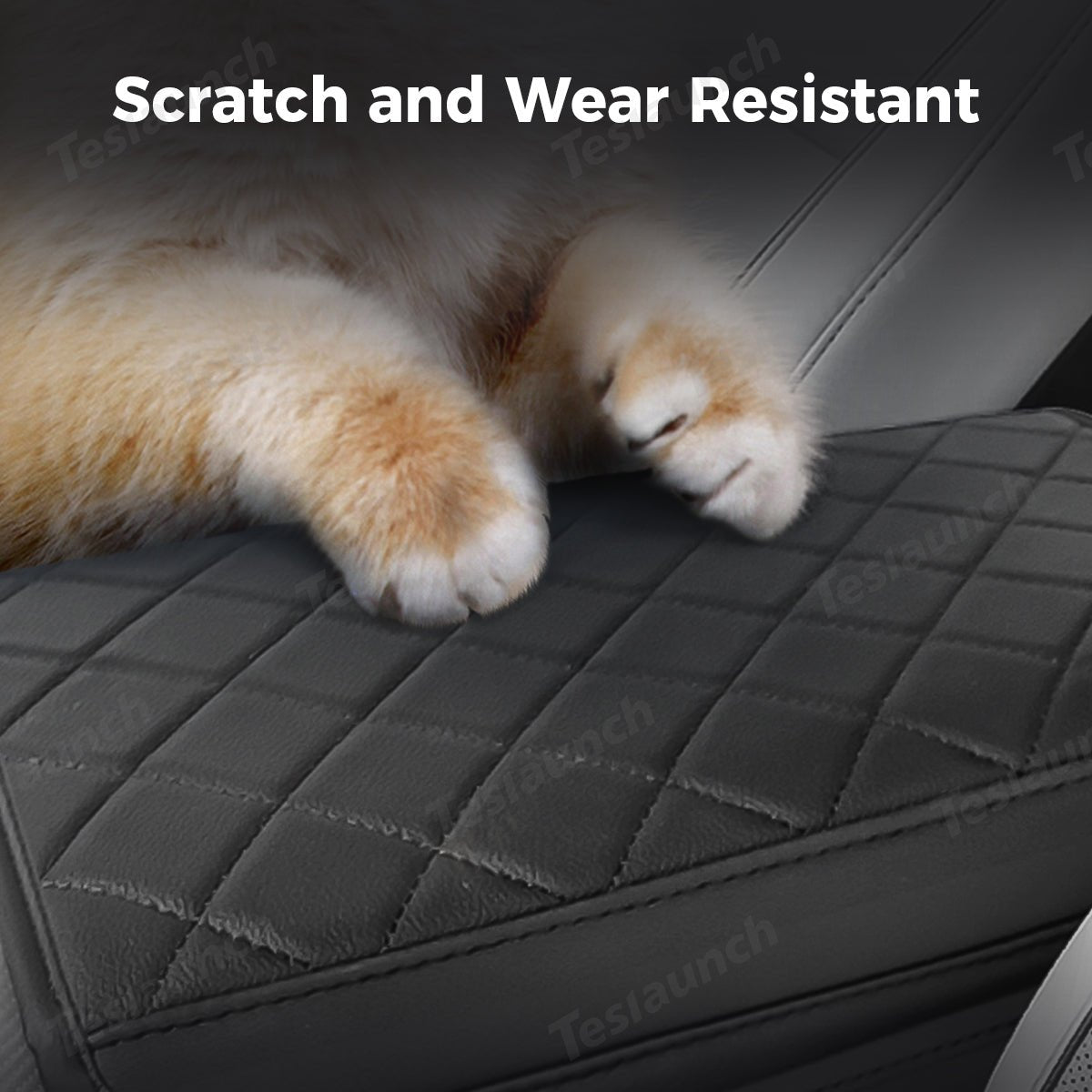Diamond-Pattern Leather Center Armrest Cover with Pockets for Tesla Model S/X 2021+ - T-Launch