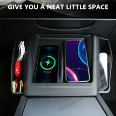 Central Control Wireless Charging Silicone Pad Storage Box for Tesla Model Y Juniper 2025+
