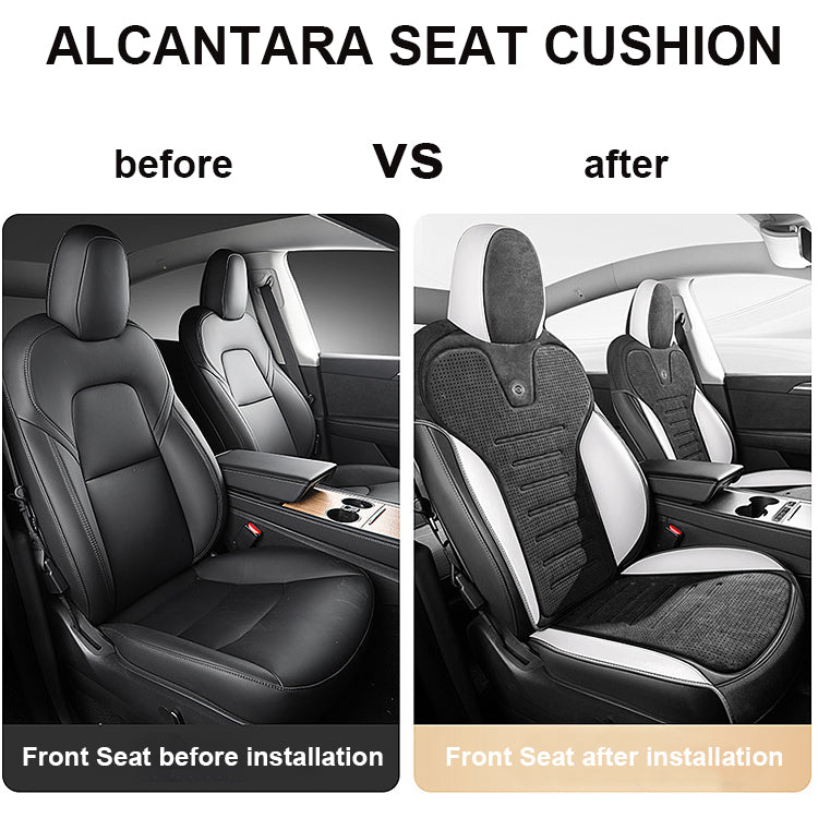 Teslaunch All Seasons Alcantara Cushion for Tesla 2024 Model 3 Highland, White / Standard Version (Front Seat+Back Seat Cushions)