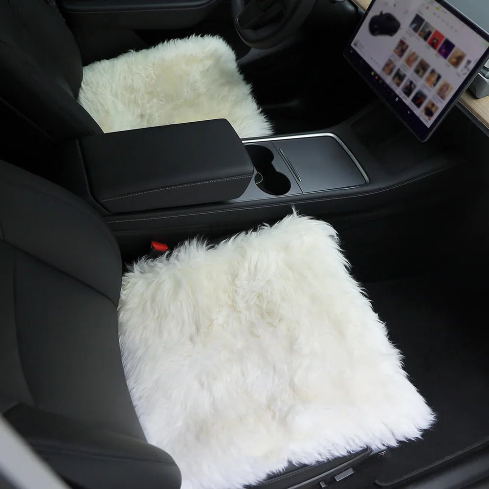 Faux Sheepskin Front Seat Covers Black/White For Tesla Model S/X/3/Y/Cybertruck-2PCS - T-Launch