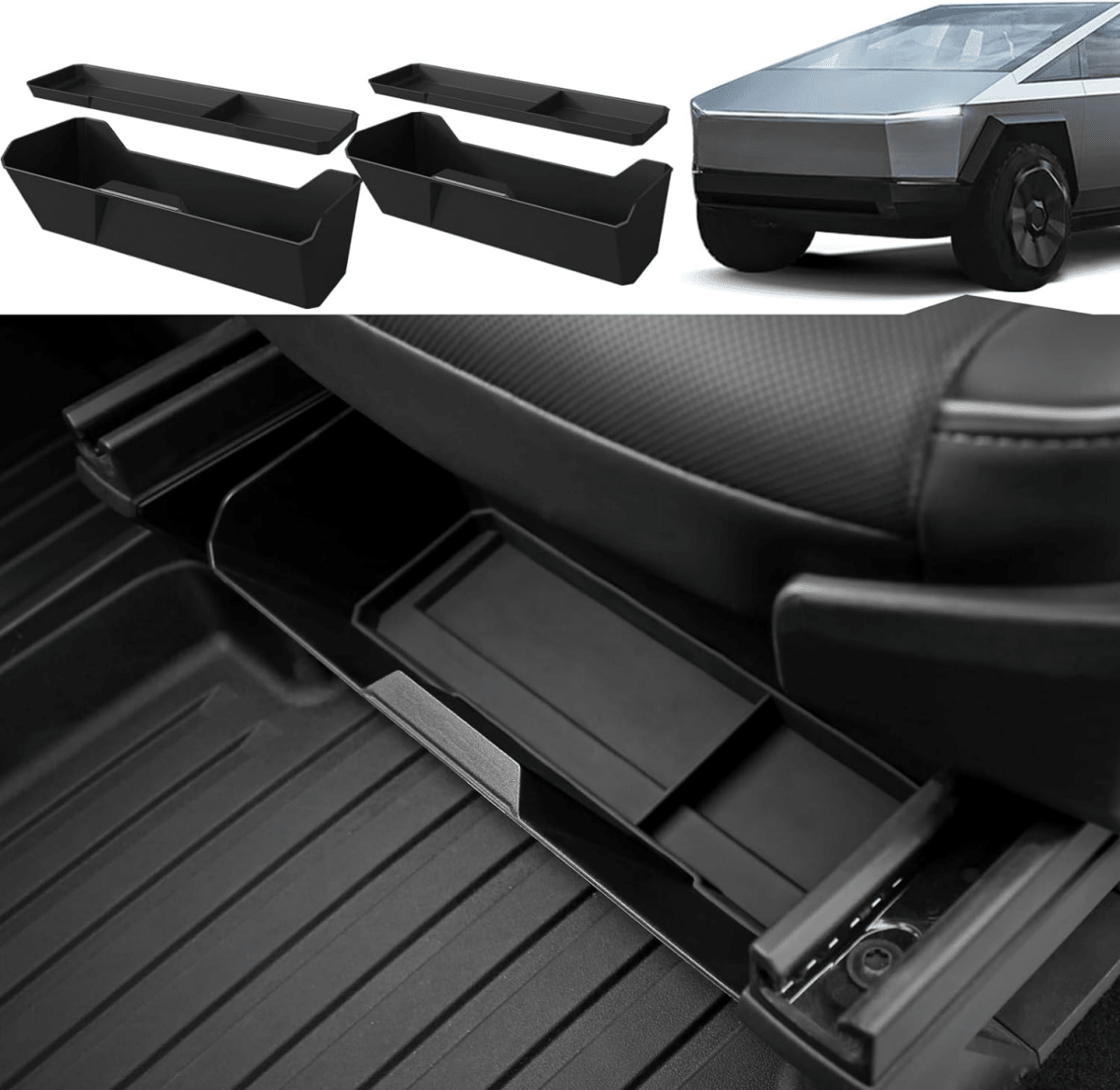Front Under Seat Storage Box with Silicone Pad for Tesla Cybertruck - T-Launch