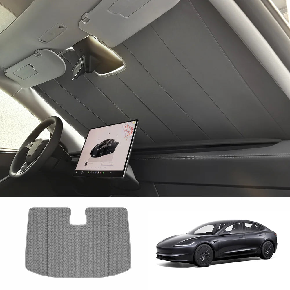 Graphite-Insulated Foldable Front Windshield Sunshade for Tesla Model 3 Highland Standard 2025+ - T-Launch