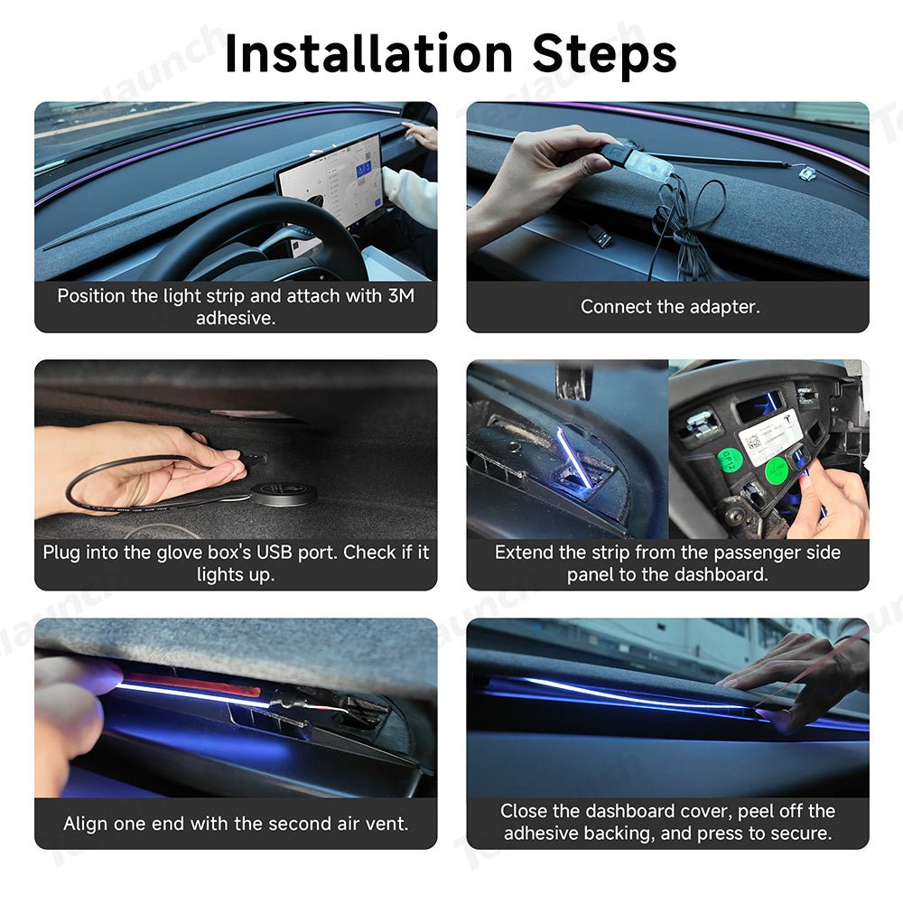 Interior LED Ambient Lights with App Control for Tesla 2024+ Model 3 Highland – Dashboard & Wireless Charging Frame - T-Launch