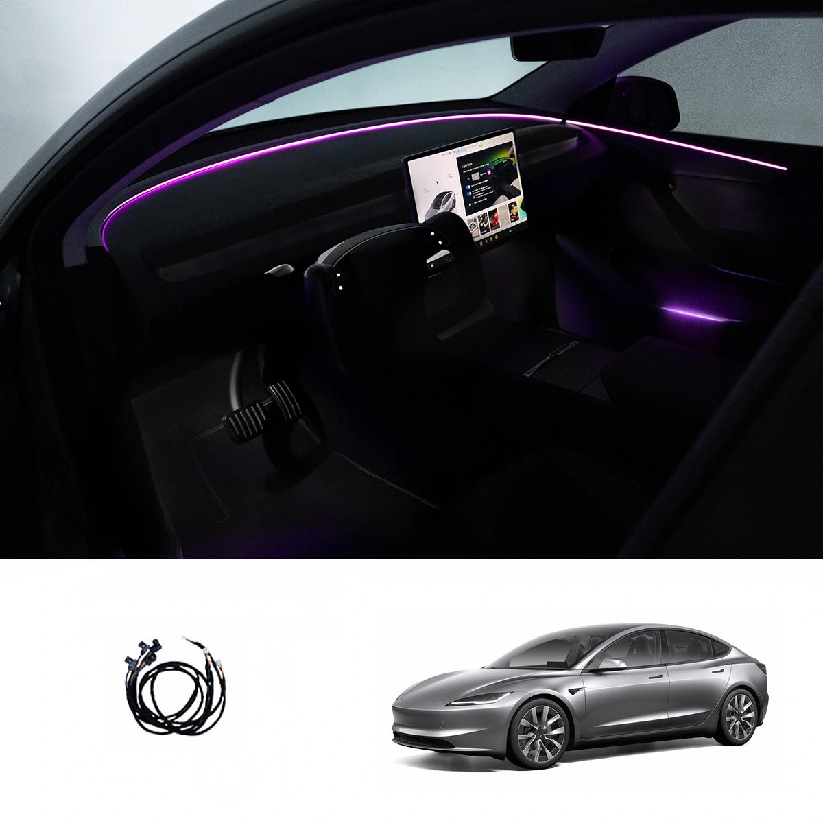 Interior RGB Ambient Lighting Kit for Tesla Model Y Juniper / Model 3 Highland - T-Launch
