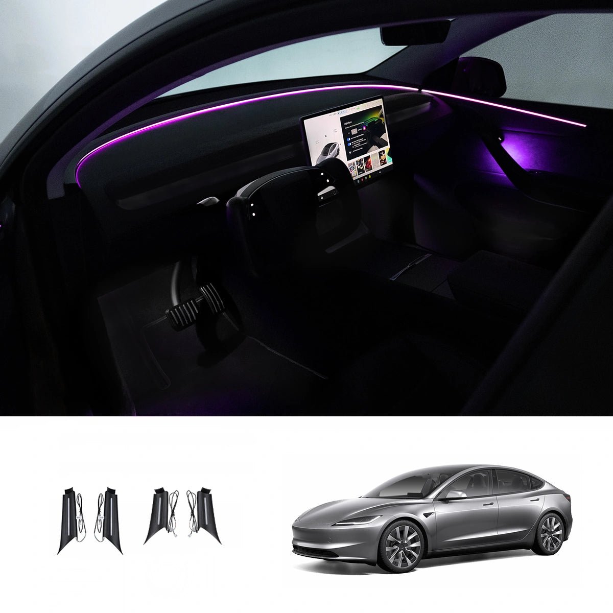 Interior RGB Ambient Lighting Kit for Tesla Model Y Juniper / Model 3 Highland - T-Launch