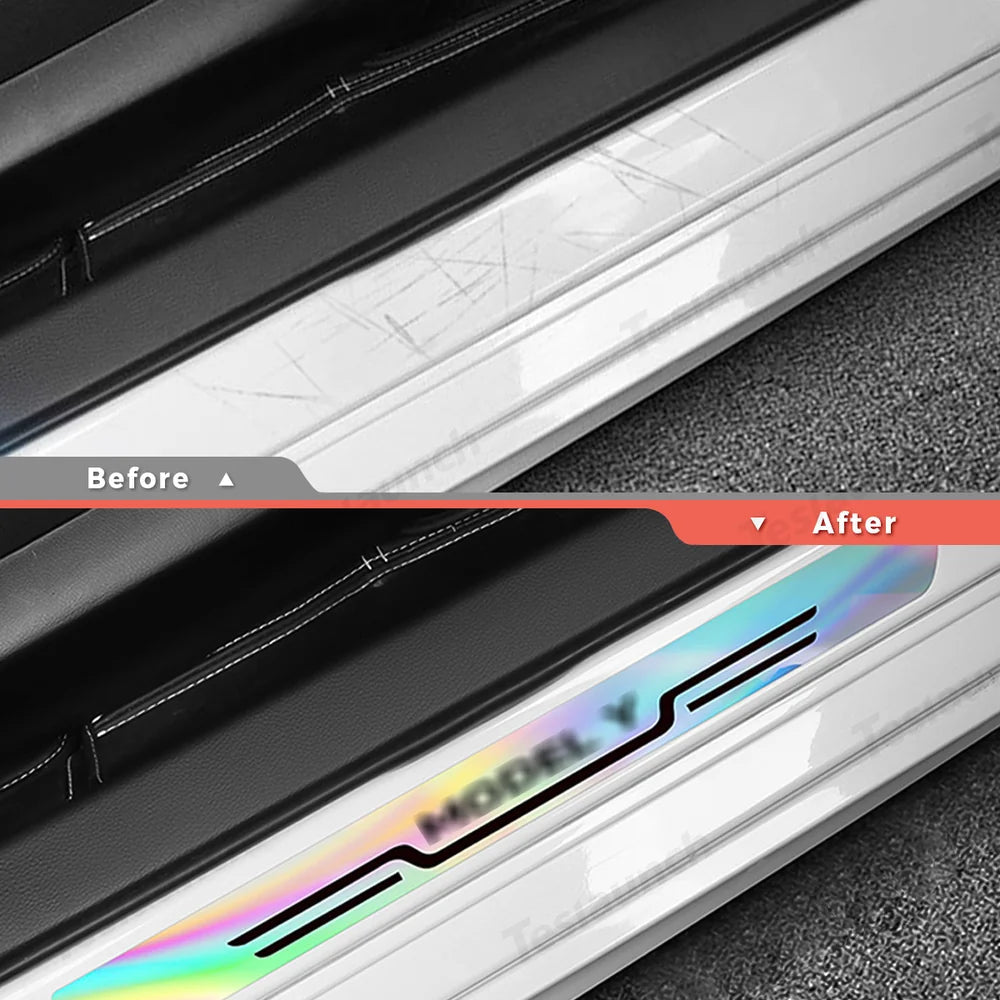 Laser-Effect Door Sill Protector Stickers for Tesla Model Y Juniper 2025+ (4PCS) - T-Launch
