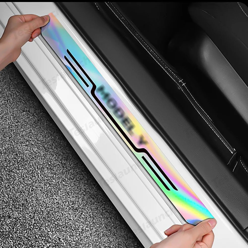 Laser-Effect Door Sill Protector Stickers for Tesla Model Y Juniper 2025+ (4PCS) - T-Launch