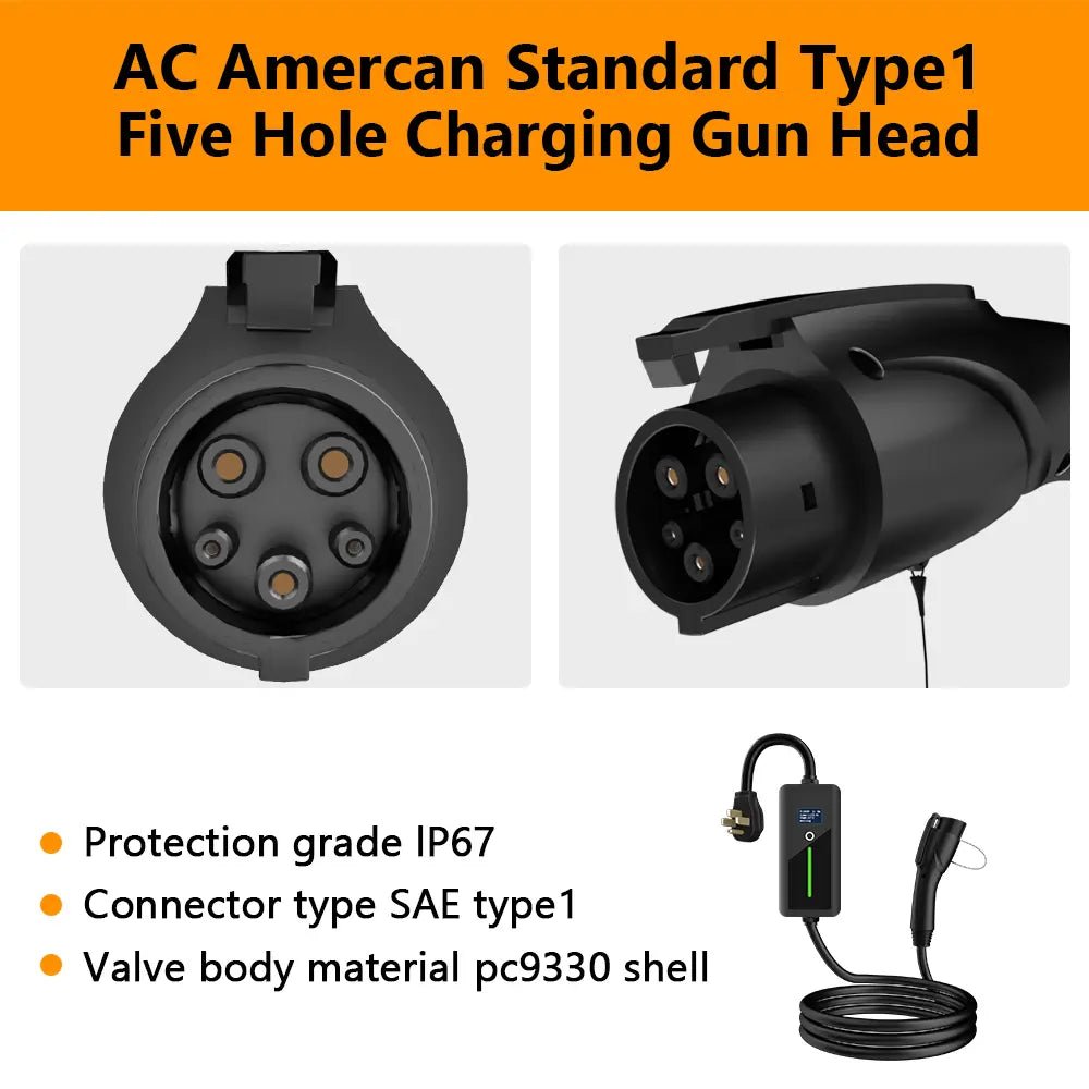 Level 2 J1772/NACS EV Charger for Home Portable EV Charger with Screen Display Adjustable Current - T-Launch