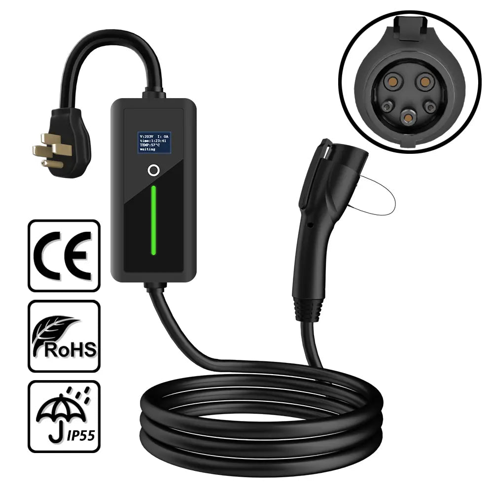 Level 2 J1772/NACS EV Charger for Home Portable EV Charger with Screen Display Adjustable Current - T-Launch
