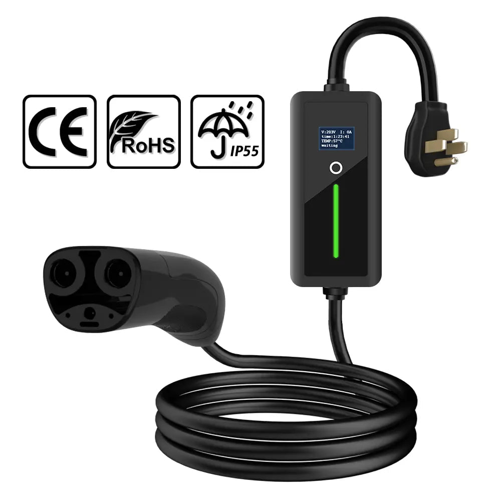 Level 2 J1772/NACS EV Charger for Home Portable EV Charger with Screen Display Adjustable Current - T-Launch