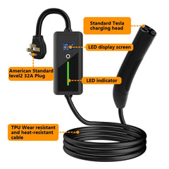 Level 2 J1772/NACS EV Charger for Home Portable EV Charger with Screen Display Adjustable Current - T-Launch