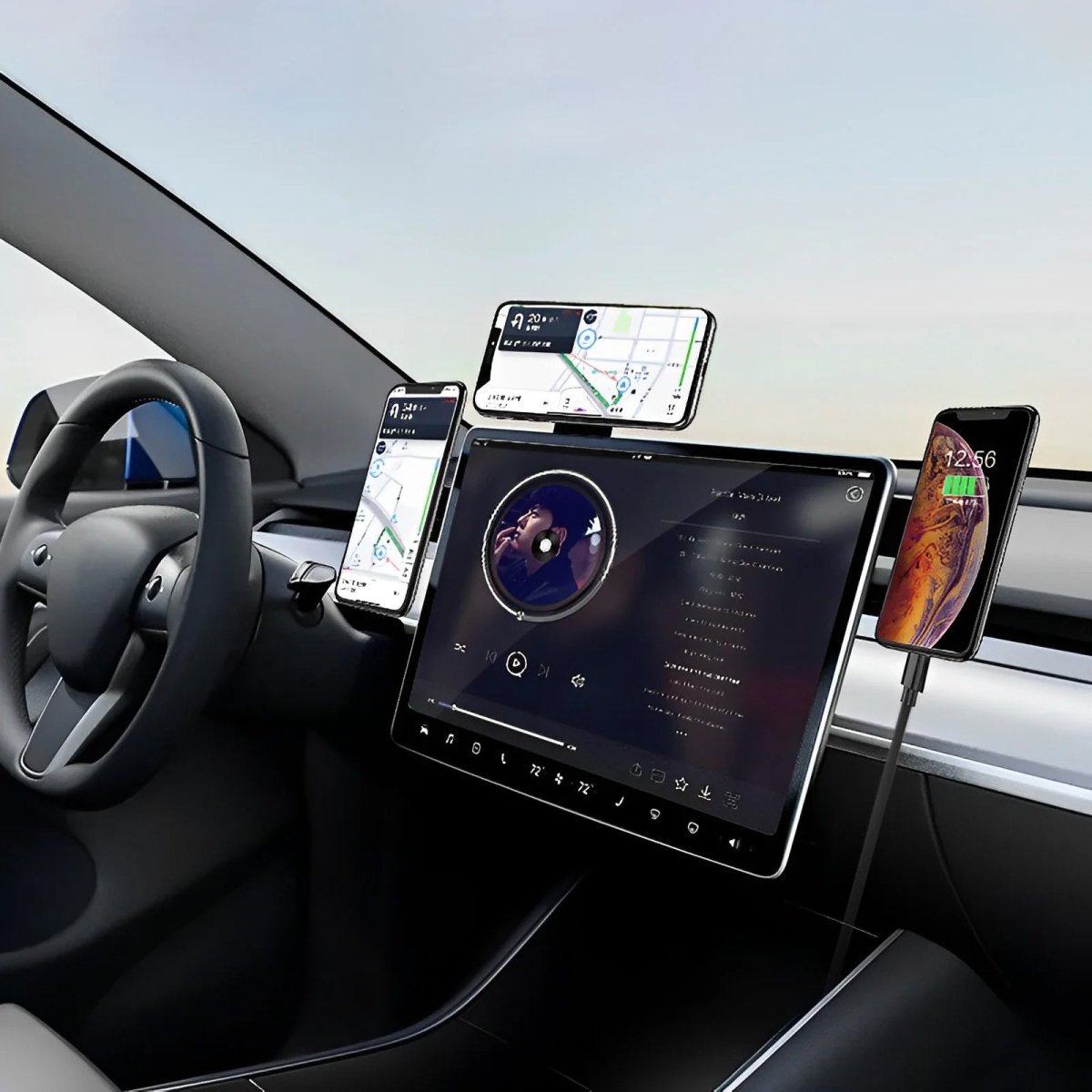 Magnetic Suction Phone Holder for Model 3/Y - Hidden Behind The Screen - T-Launch