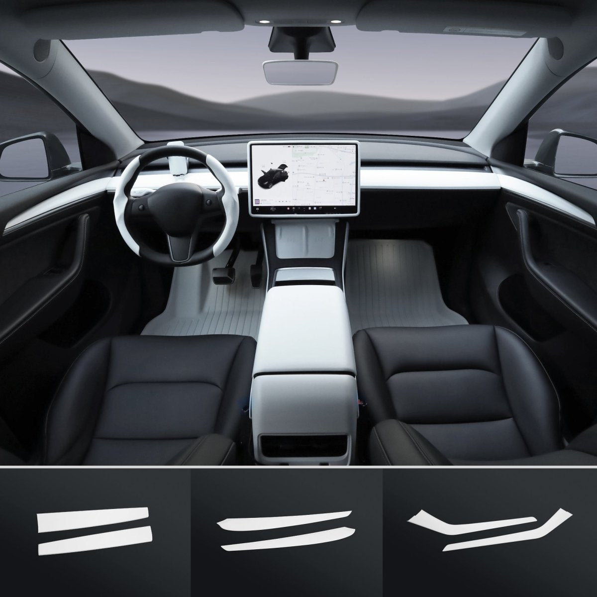 Matte White Interior Upgrade Kit For Tesla 2021-2023 Model 3 - T-Launch