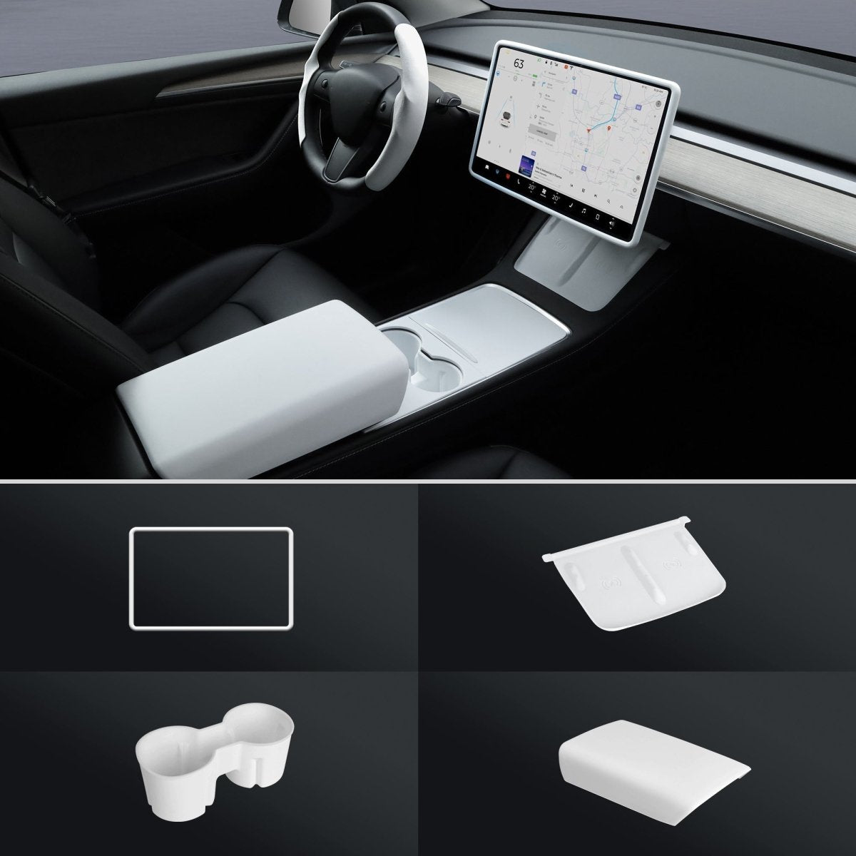 Matte White Interior Upgrade Kit For Tesla 2021-2023 Model 3 - T-Launch