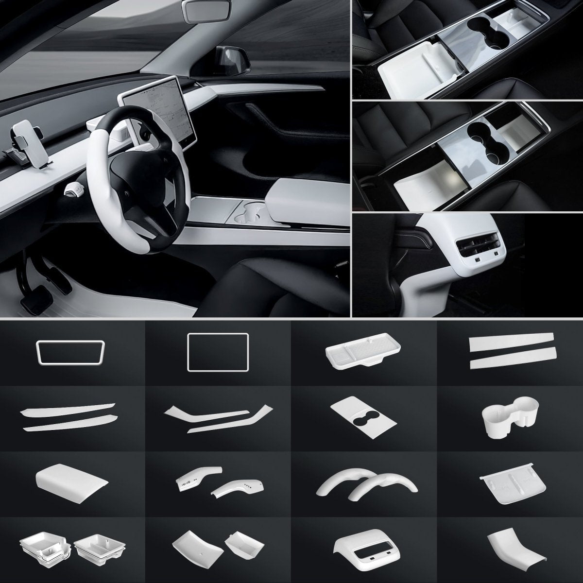 Matte White Interior Upgrade Kit For Tesla 2021-2023 Model 3 - T-Launch