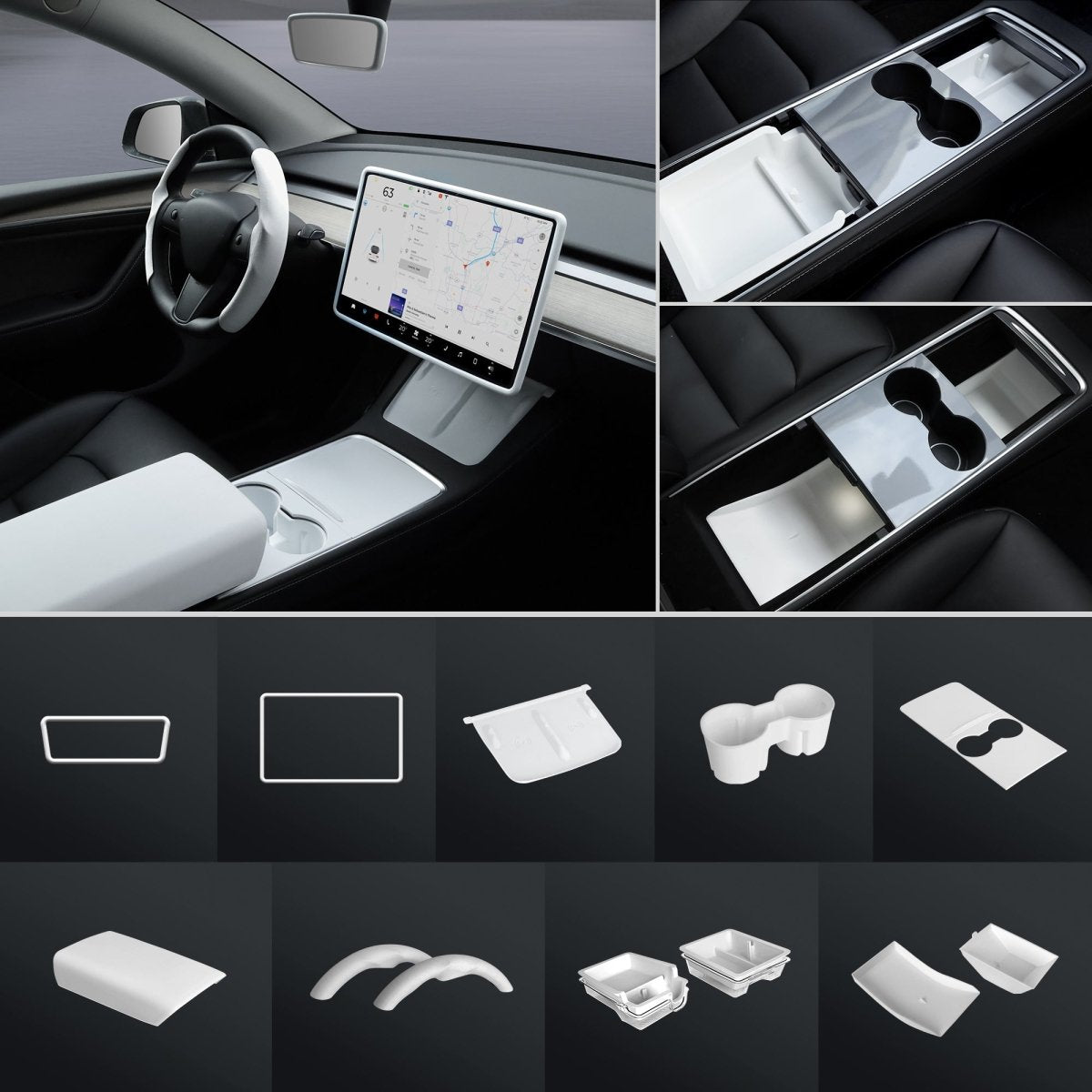 Matte White Interior Upgrade Kit For Tesla 2021-2024 Model Y - T-Launch