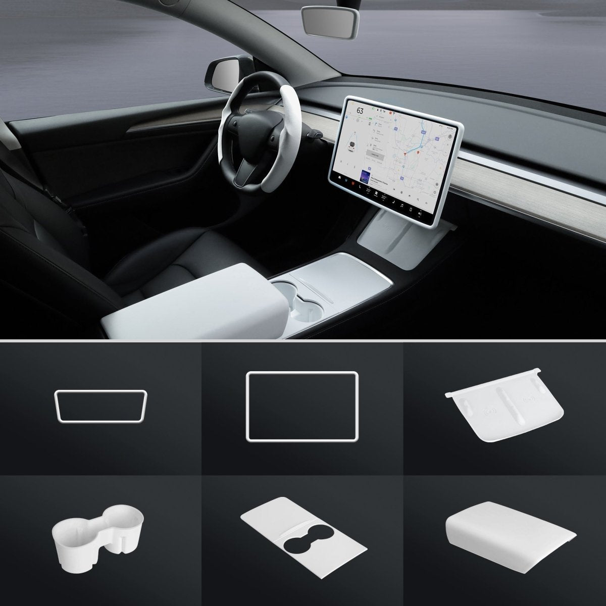 Matte White Interior Upgrade Kit For Tesla 2021-2024 Model Y - T-Launch