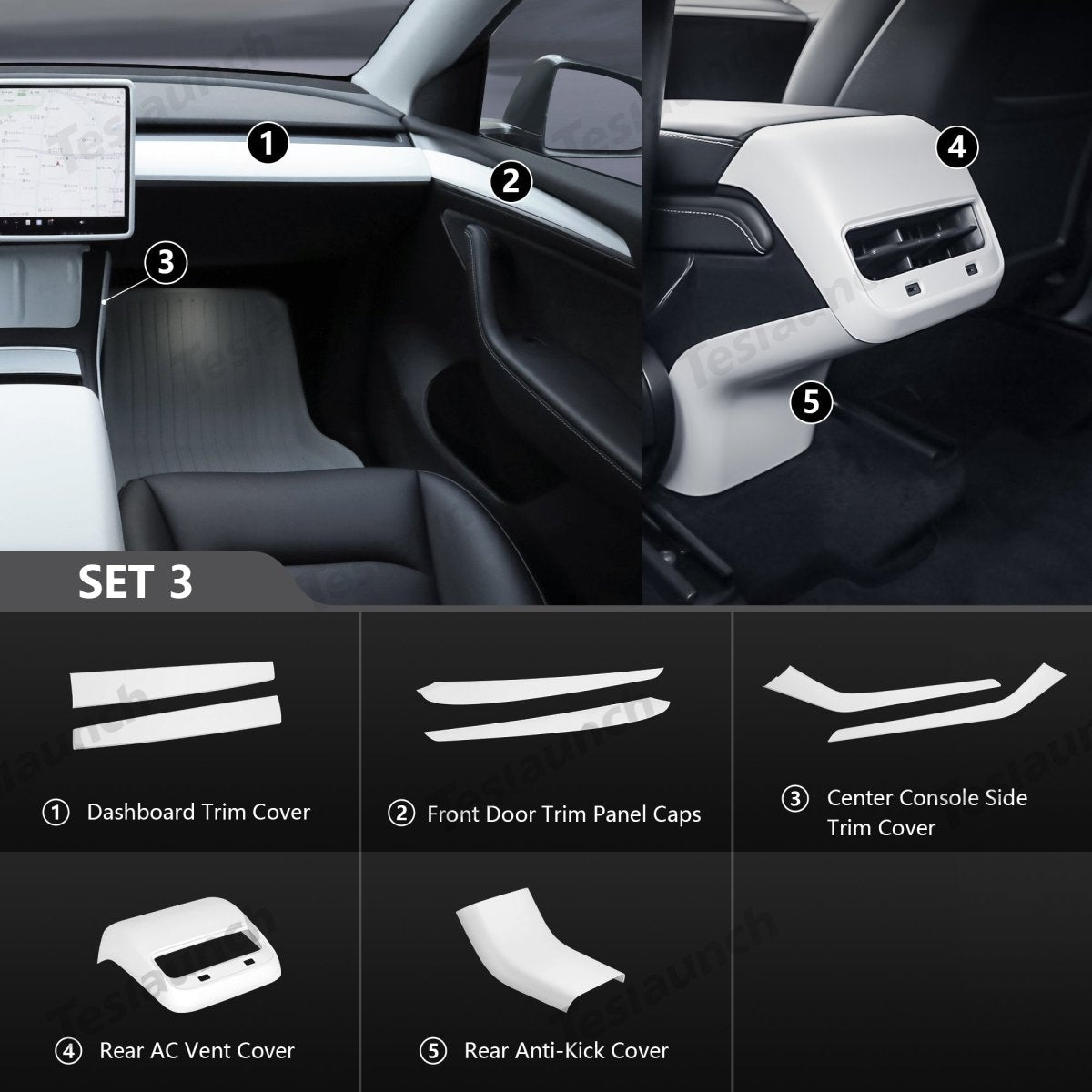 Matte White Interior Upgrade Kit For Tesla 2021-2024 Model Y - T-Launch