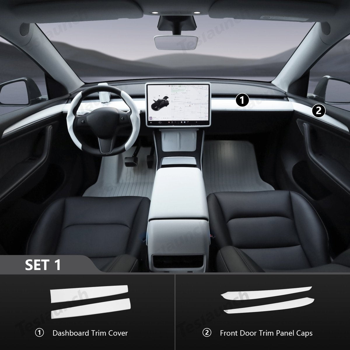 Matte White Interior Upgrade Kit For Tesla 2021-2024 Model Y - T-Launch