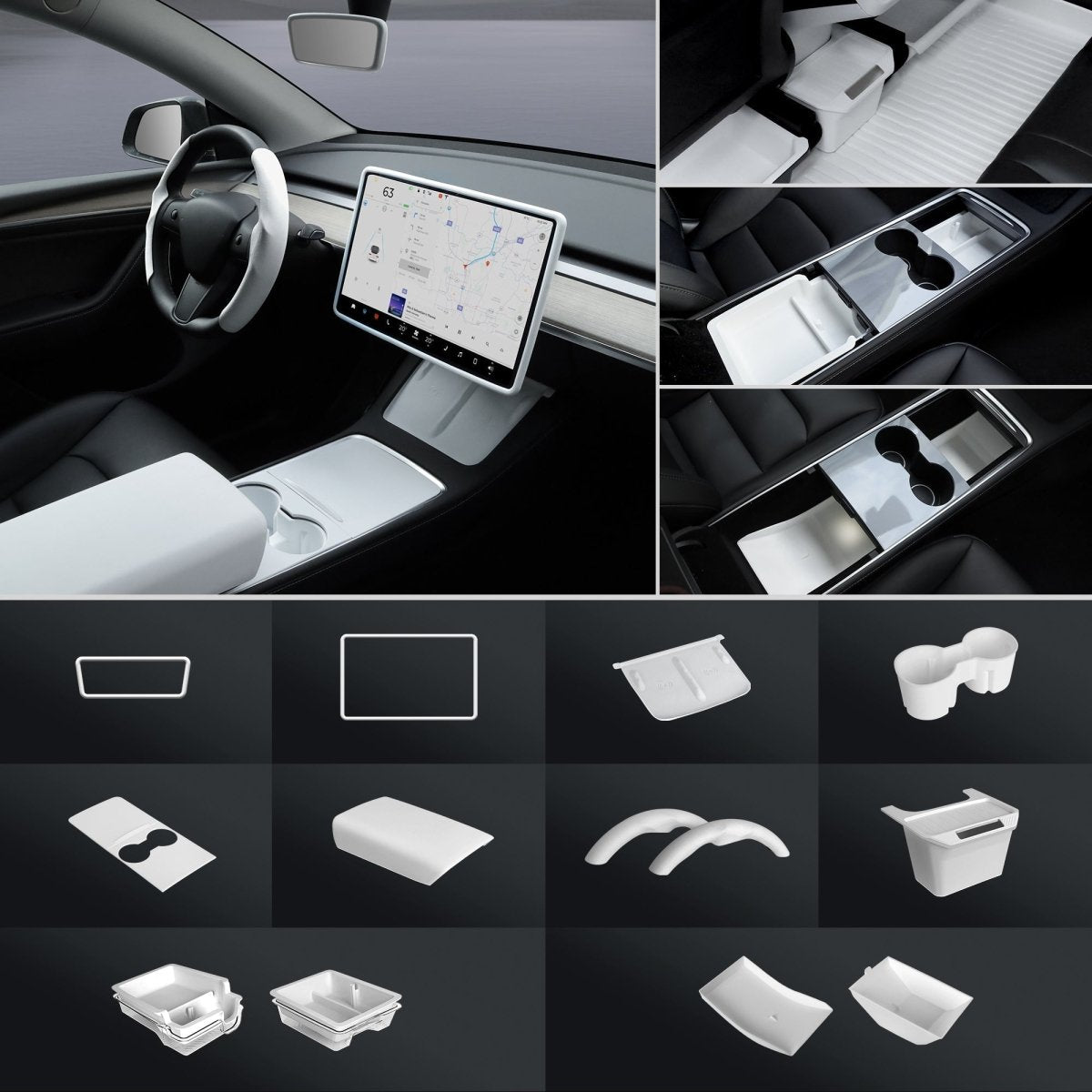 Matte White Interior Upgrade Kit For Tesla 2021-2024 Model Y - T-Launch
