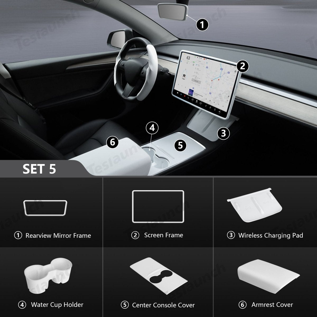 Matte White Interior Upgrade Kit For Tesla 2021-2024 Model Y - T-Launch