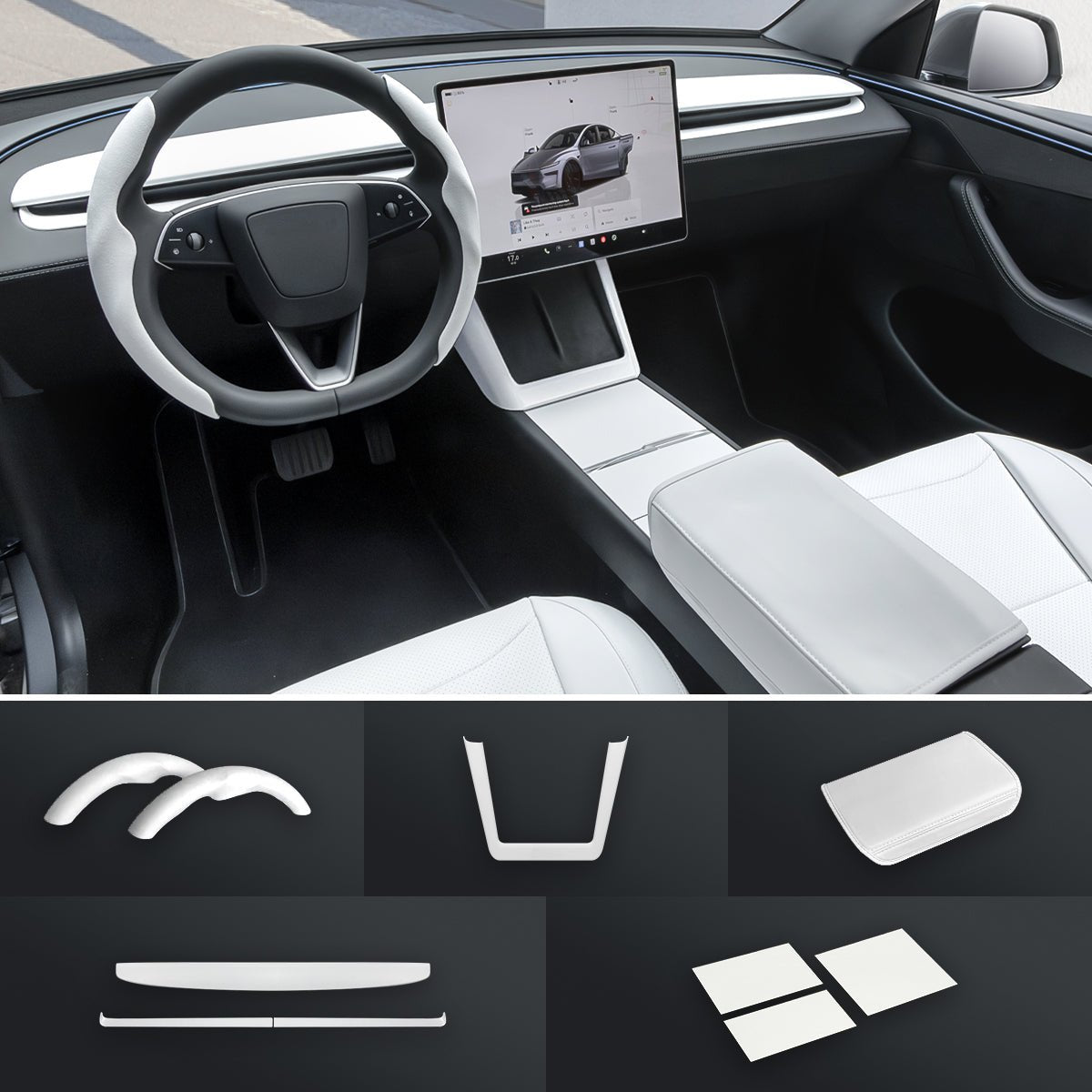 Matte White Interior Upgrade Kit For Tesla Model Y Juniper 2025+ - T-Launch