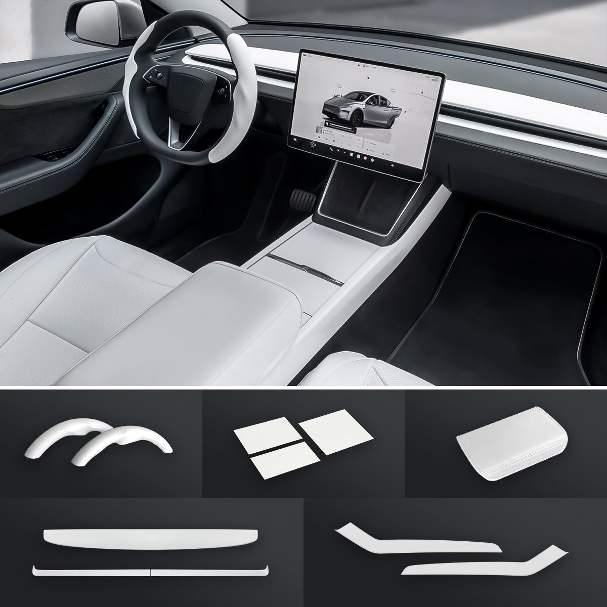 Matte White Interior Upgrade Kit For Tesla Model Y Juniper 2025+ - T-Launch