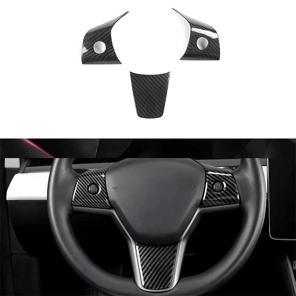 Model 3/Y Carbon Fiber Steering Wheel Trim (Carbon Fiber Pattern ABS) for Tesla(2017-2023) - T-Launch