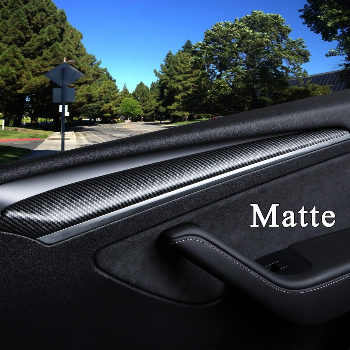 Model 3/Y Door Trim Cover Wrap ABS Matte Carbon Fiber Pattern (2 PCS) for Tesla (2021-2023) - T-Launch
