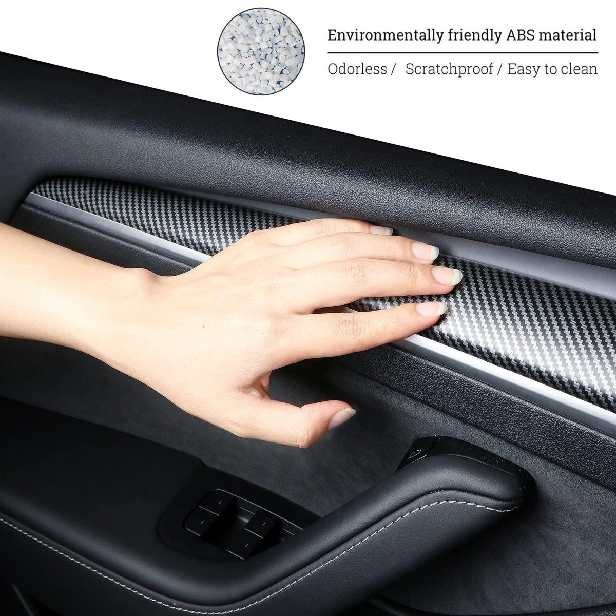Model 3/Y Door Trim Cover Wrap ABS Matte Carbon Fiber Pattern (2 PCS) for Tesla (2021-2023) - T-Launch