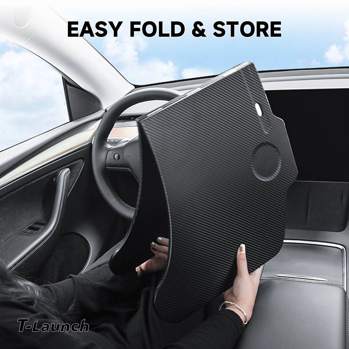 Model 3/Y HDB Steering Wheel Table - Durable High Density Board, Folding Design - T-Launch