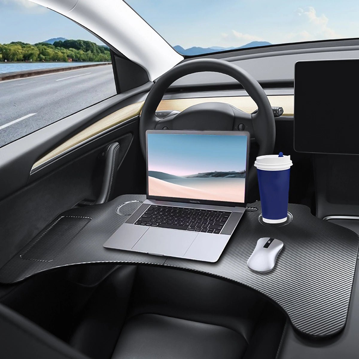 Model 3/Y HDB Steering Wheel Table - Durable High Density Board, Folding Design - T-Launch