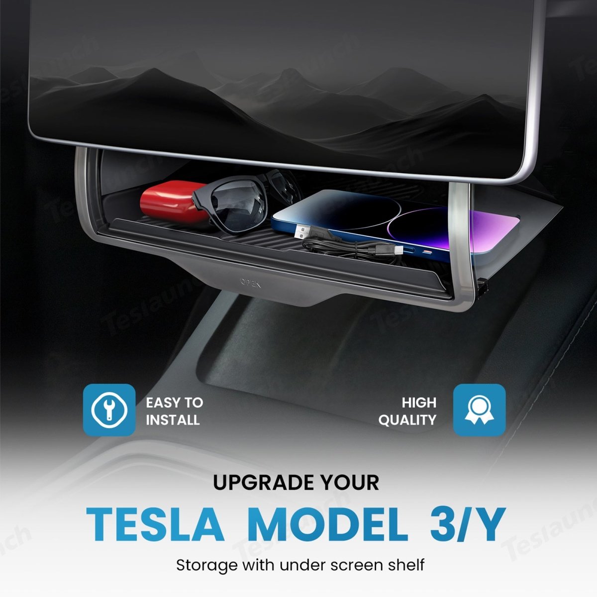 Model 3/Y Hidden Foldable Central Control Screen Lower Storage Box for Tesla - T-Launch