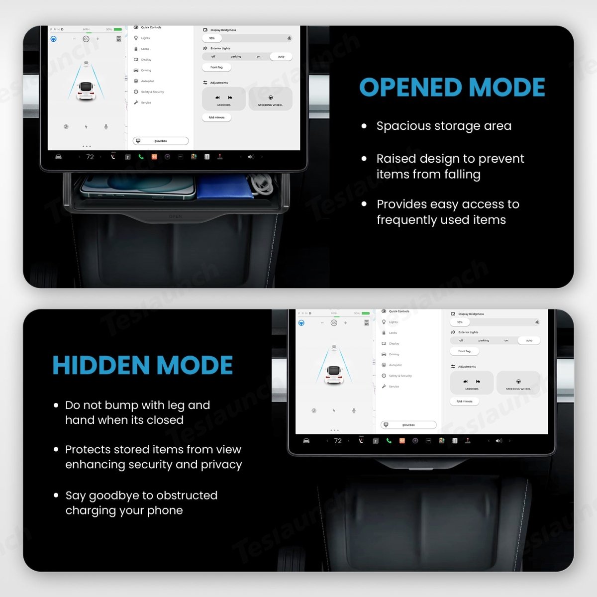 Model 3/Y Hidden Foldable Central Control Screen Lower Storage Box for Tesla - T-Launch