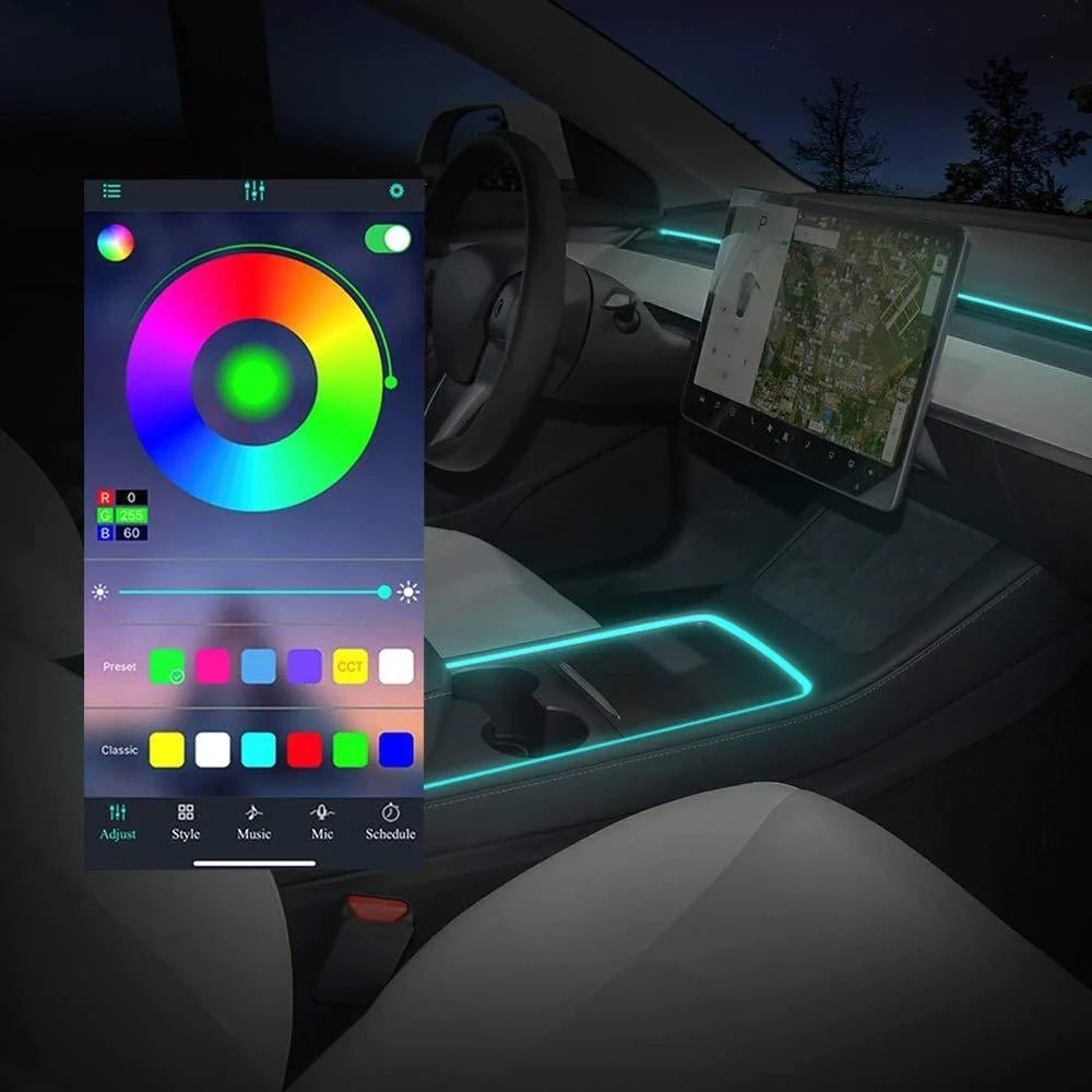 Model 3/Y Interior LED Dashboard + Center Console Light Strip + App Controller for Tesla(2017-2024) - T-Launch