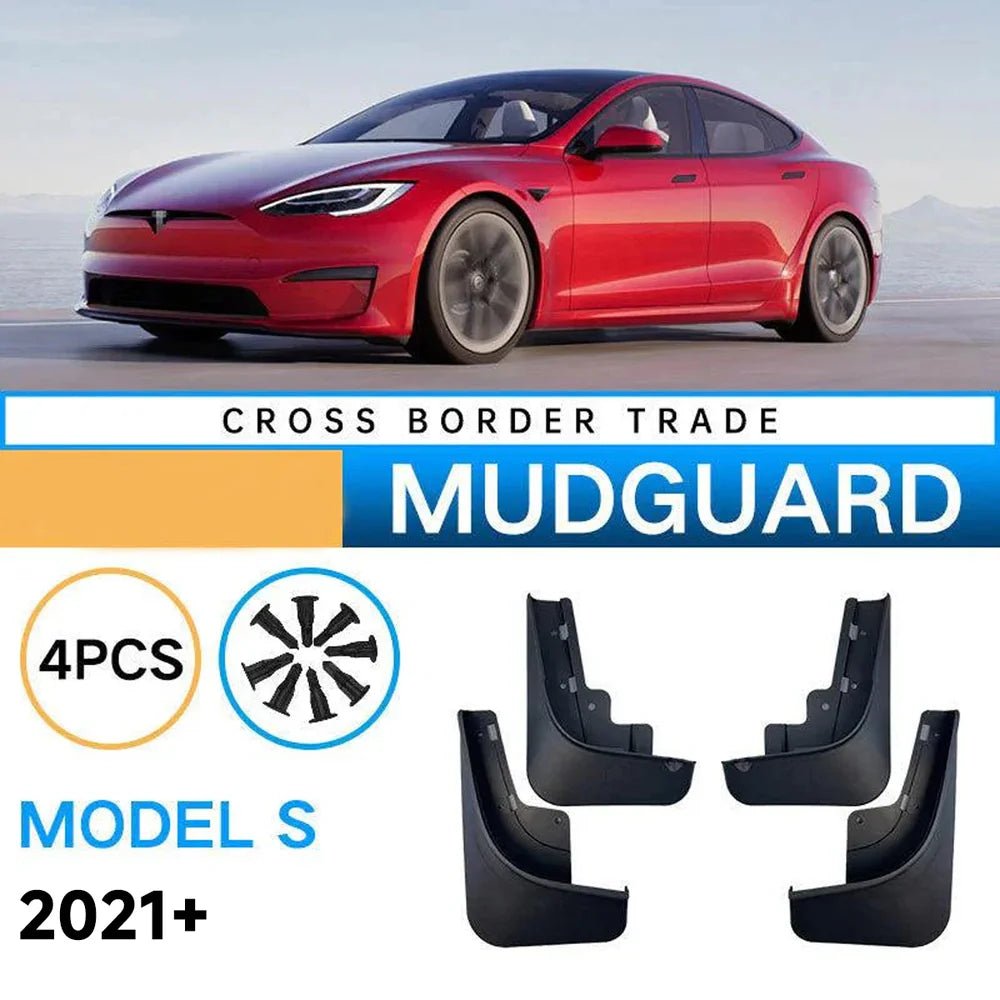 Model S Mud Flaps Custom Front Rear Mudguard Kit for Tesla, No Drill Fender (4 Pcs) (2021+) - T-Launch