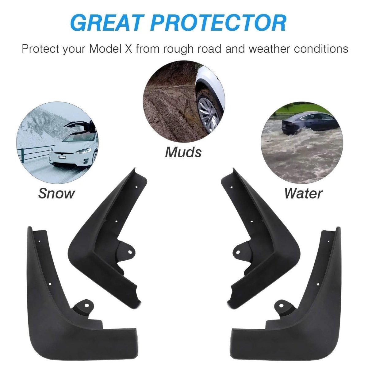 Mud Flaps Splash Guards For Tesla Model X (4 Pcs) (2015-2020) - T-Launch