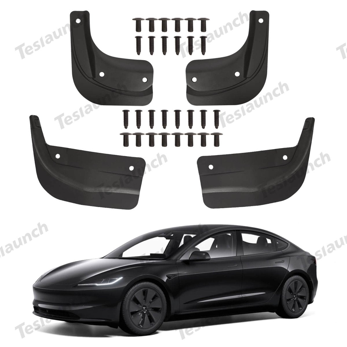 Mud Flaps Splash Guards Front Rear Mudguard Kit, No Drill Fender(4 Pcs) for Tesla 2024+ Model 3 Highland - T-Launch