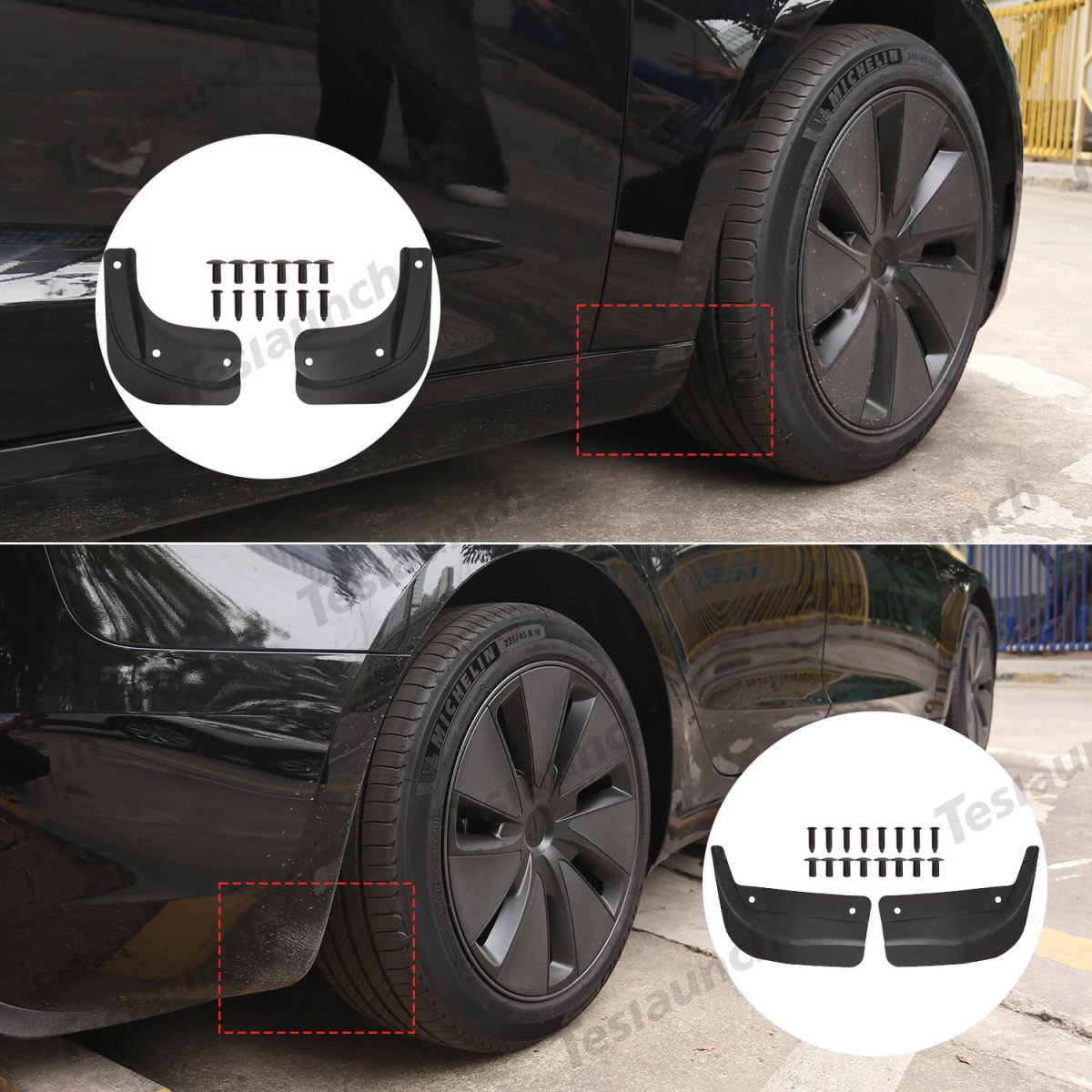 Mud Flaps Splash Guards Front Rear Mudguard Kit, No Drill Fender(4 Pcs) for Tesla 2024+ Model 3 Highland - T-Launch