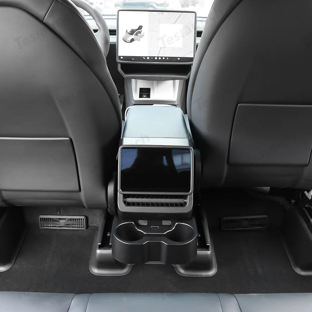Multi-Functional Foldable Rear Console Cup Holder for Tesla Model Y Juniper 2025+ / Model 3 Highland 2024+ - T-Launch