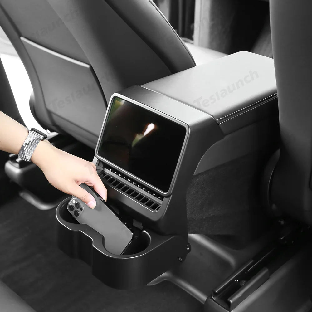 Multi-Functional Foldable Rear Console Cup Holder for Tesla Model Y Juniper 2025+ / Model 3 Highland 2024+ - T-Launch