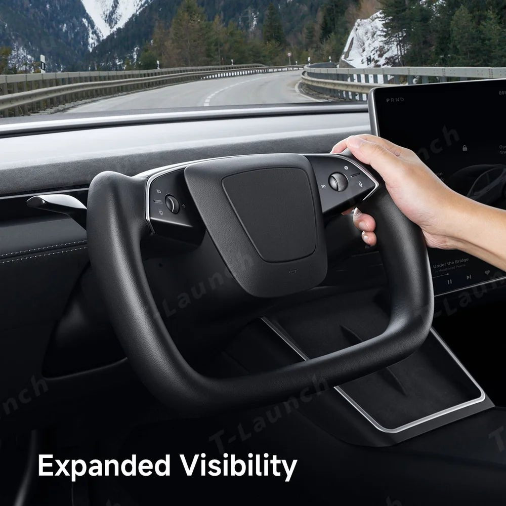 Nappa Leather Open-Bottom Yoke/Cyber Steering Wheel Driving Wheel Upgrade for Model Y Juniper/ Model 3 Highland - T-Launch