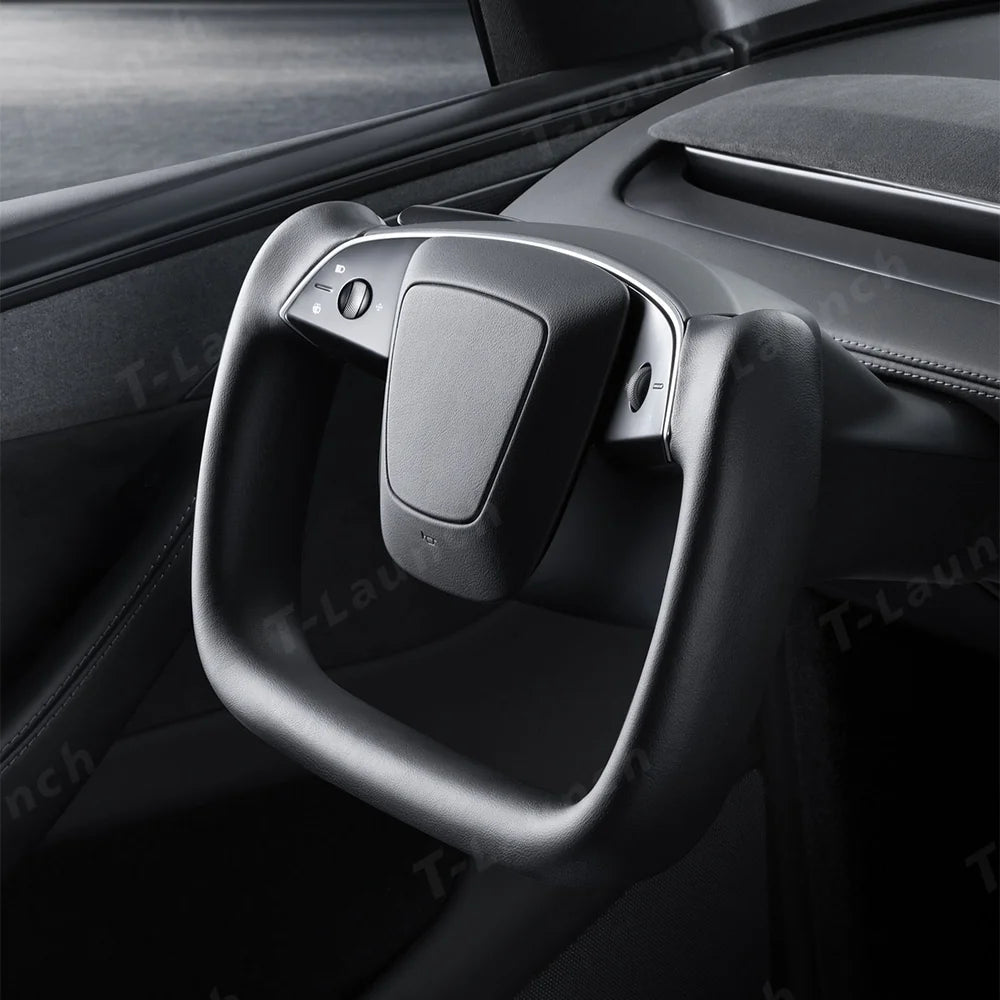Nappa Leather Open-Bottom Yoke/Cyber Steering Wheel Driving Wheel Upgrade for Model Y Juniper/ Model 3 Highland - T-Launch