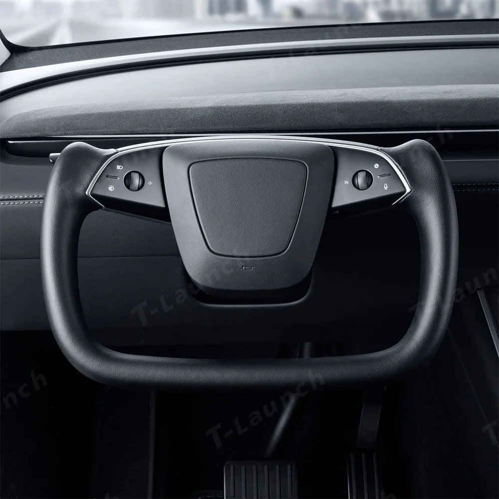 Nappa Leather Open-Bottom Yoke/Cyber Steering Wheel Driving Wheel Upgrade for Model Y Juniper/ Model 3 Highland - T-Launch