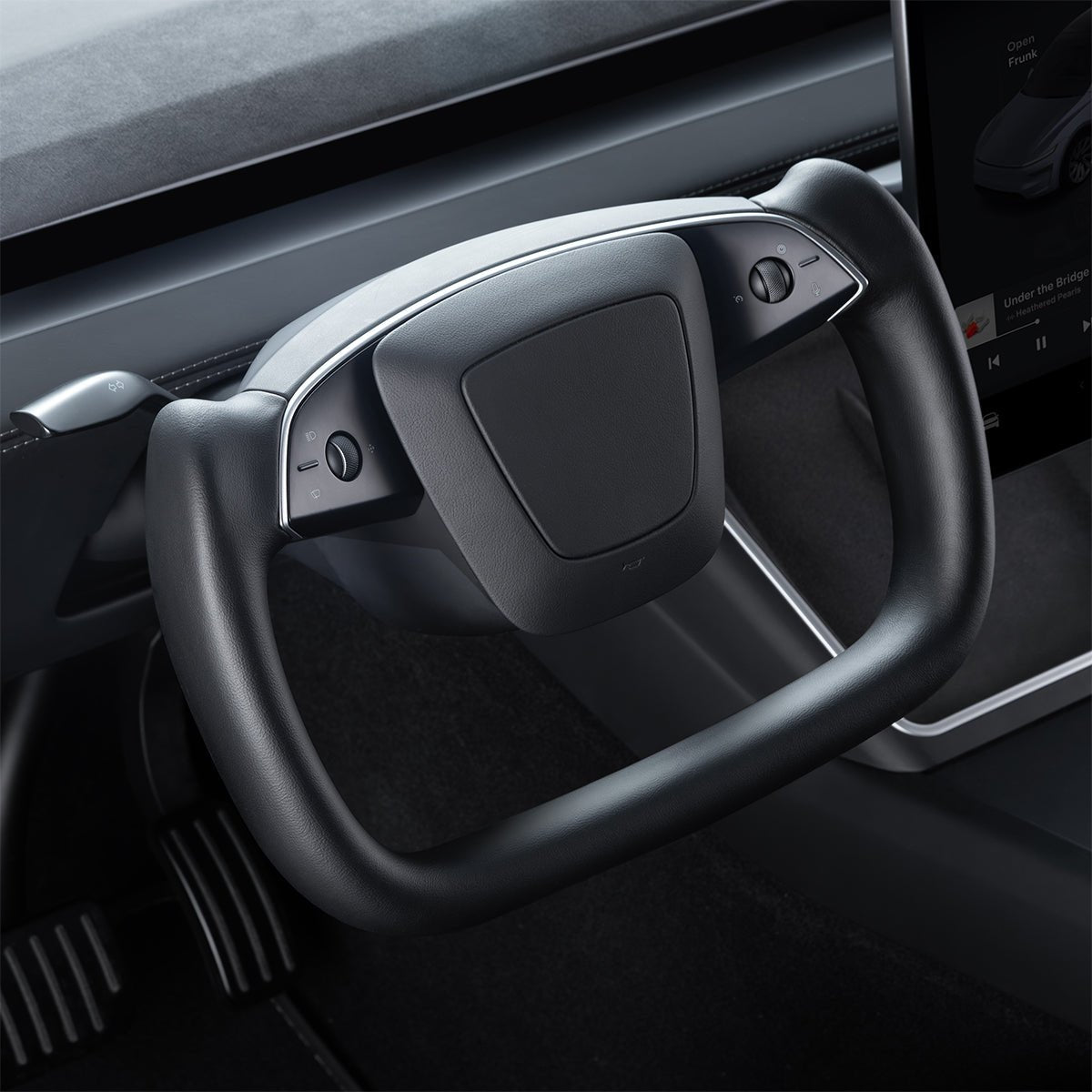 Nappa Leather Open-Bottom Yoke/Cyber Steering Wheel Driving Wheel Upgrade for Model Y Juniper/ Model 3 Highland - T-Launch